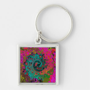 Trippy Türkis Abstrakt Retro Flüssigkeitswirbel Schlüsselanhänger
