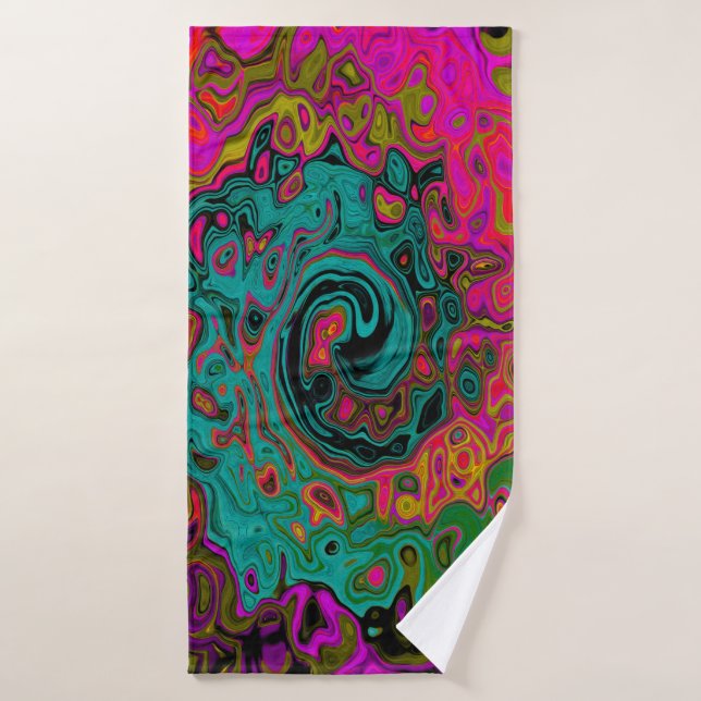 Trippy-Türkis-Abstrakt Retro-Liquid-Swirl Badehandtuch (Badehandtuch)