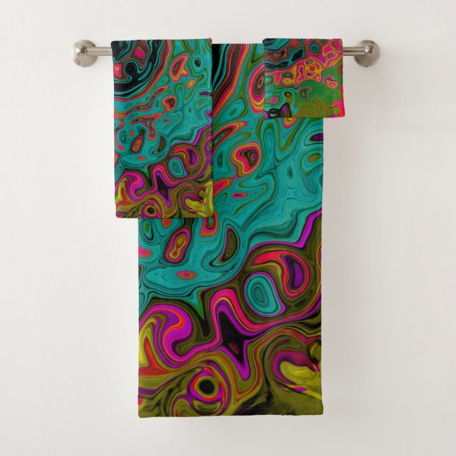 Trippy-Türkis-Abstrakt Retro-Liquid-Swirl Badhandtuch Set (Insitu)