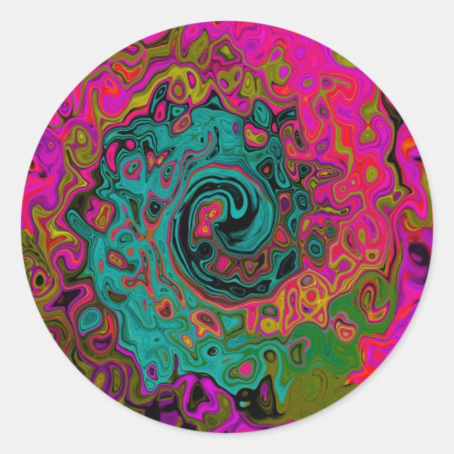 Trippy-Türkis-Abstrakt Retro-Liquid-Swirl Runder Aufkleber (Vorderseite)