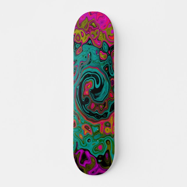 Trippy-Türkis-Abstrakt Retro-Liquid-Swirl Skateboard (Vorne)