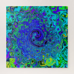 Trippy Violet Blue Abstrakt Retro Liquid Swirl