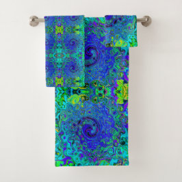 Trippy Violet Blue Abstrakt Retro Liquid Swirl Badhandtuch Set