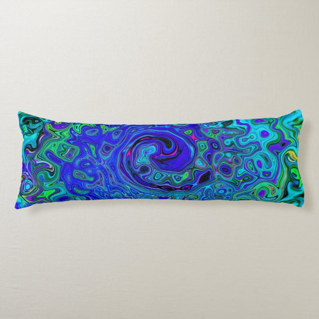 Trippy Violet Blue Abstrakt Retro Liquid Swirl Seitenschläferkissen (Vorderseite)
