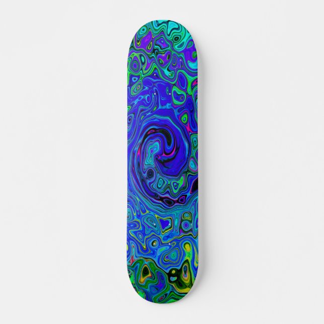 Trippy Violet Blue Abstrakt Retro Liquid Swirl Skateboard (Vorne)