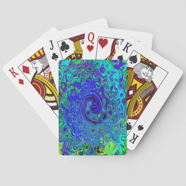 Trippy Violet Blue Abstrakt Retro Liquid Swirl Spielkarten (Rückseite)