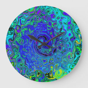 Trippy Violettblaue abstrakte Retro-Liquid-Swirle Große Wanduhr