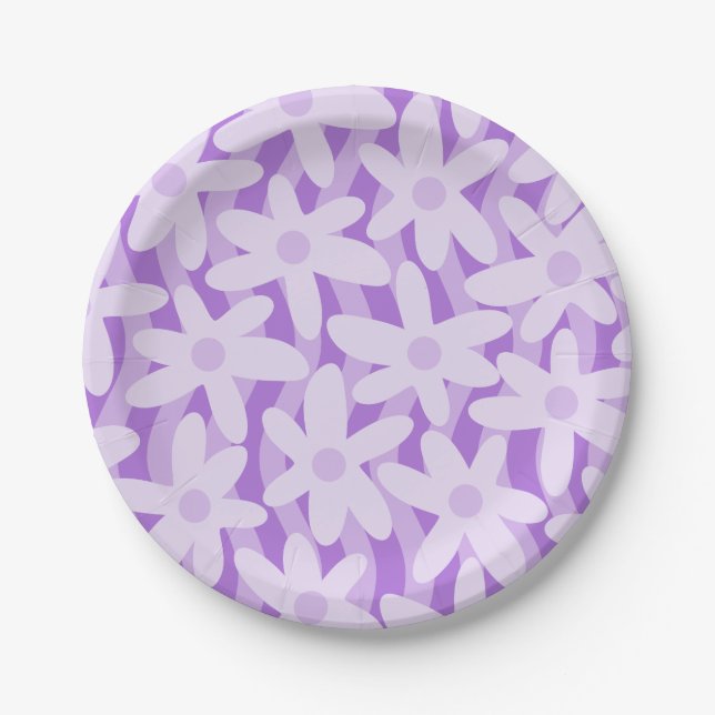 Trippy Wavy Blume Lila Blumenmuster Pappteller (Vorderseite)