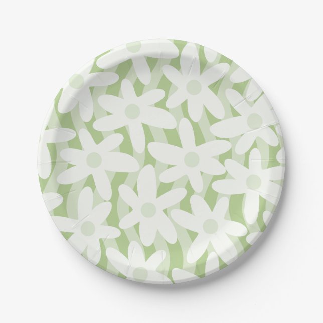 Trippy Wavy Blume Pastell Sage Green Muster Pappteller (Vorderseite)