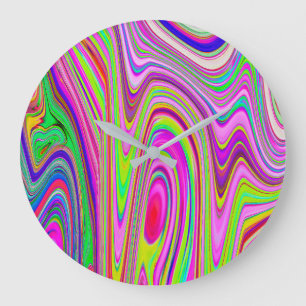 Trippy Yellow and Pink Abstract Groovy Retro Art Große Wanduhr