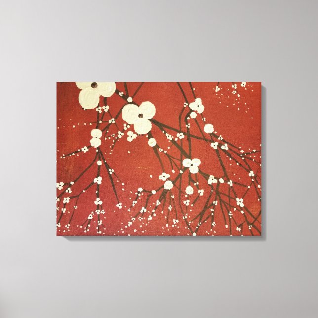 Triptych Red Wall Art Moderne Blume Japanisch Leinwanddruck (Vorderseite)