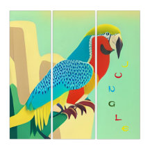 Triptychischer Dschungel! Happy Exotic Bird Abstra