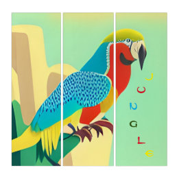 Triptychischer Dschungel! Happy Exotic Bird Abstra Triptychon