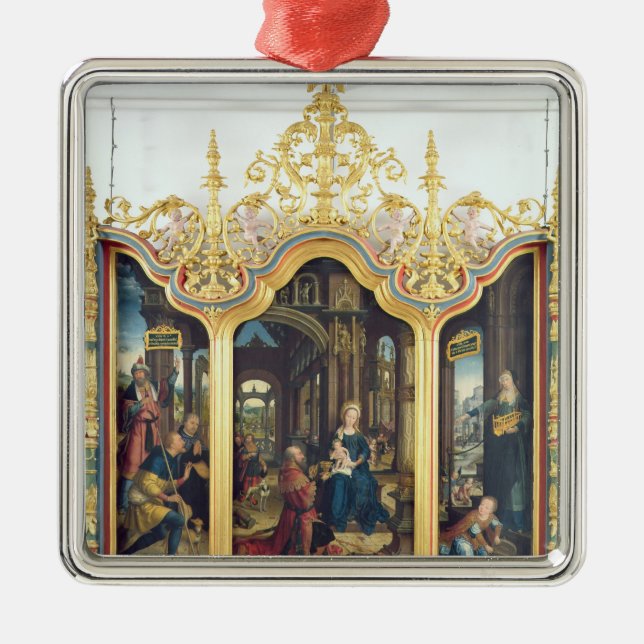 Triptychon der Verehrung des Säuglings Christus Silbernes Ornament (Vorne)