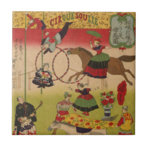 Triptychon-Druck zeigt Zirkus bei Yasukuni Jinja Fliese