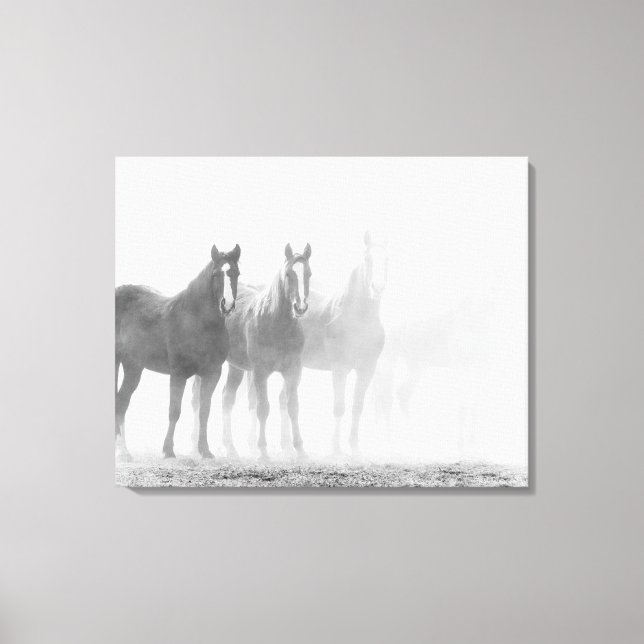 Triptychon verblasste Schwarz-Weiß-Pferde Leinwanddruck (Vorderseite)