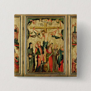 Triptychon, welches die Kreuzigung von Christus Button