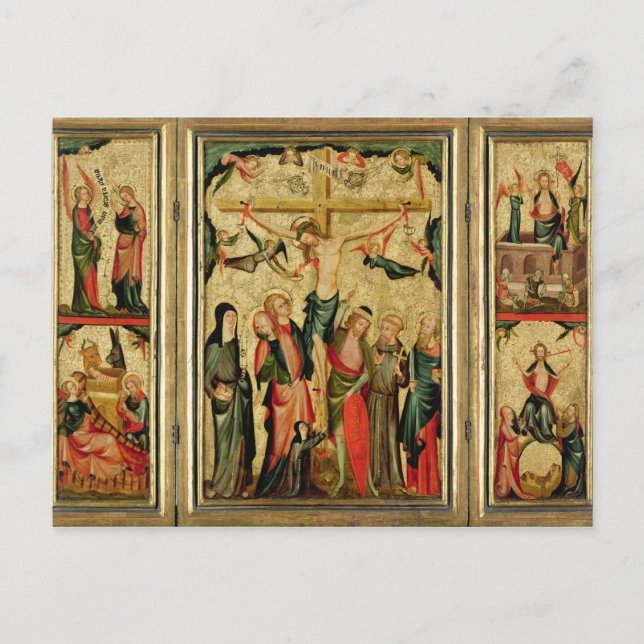 Triptychon zur Darstellung der Kreuzigung Christi Postkarte (Vorderseite)