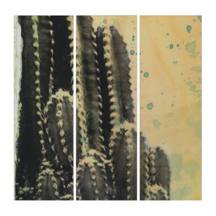 Triptyque Cactus vert sur l'arrière - plan jaune