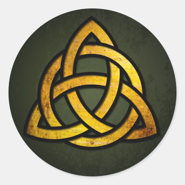 Triquet Celtic Knot (gold & schwarz auf grunge grü Runder Aufkleber (Vorderseite)