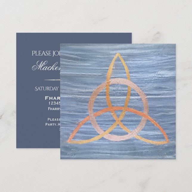 Triquetra Abstrakt | Blue Gold Celtic Trinity Knot Einladung (Vorne/Hinten)