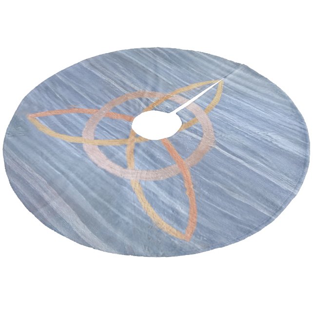 Triquetra Abstrakt | Blue Gold Celtic Trinity Knot Fleece Weihnachtsbaumdecke (Schrägansicht)