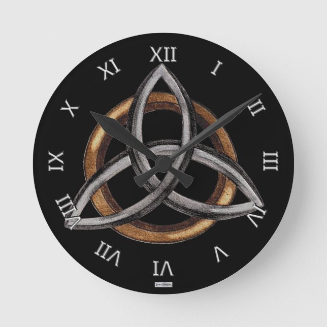 Triquetra (braun/silber) runde wanduhr (Vorderseite)