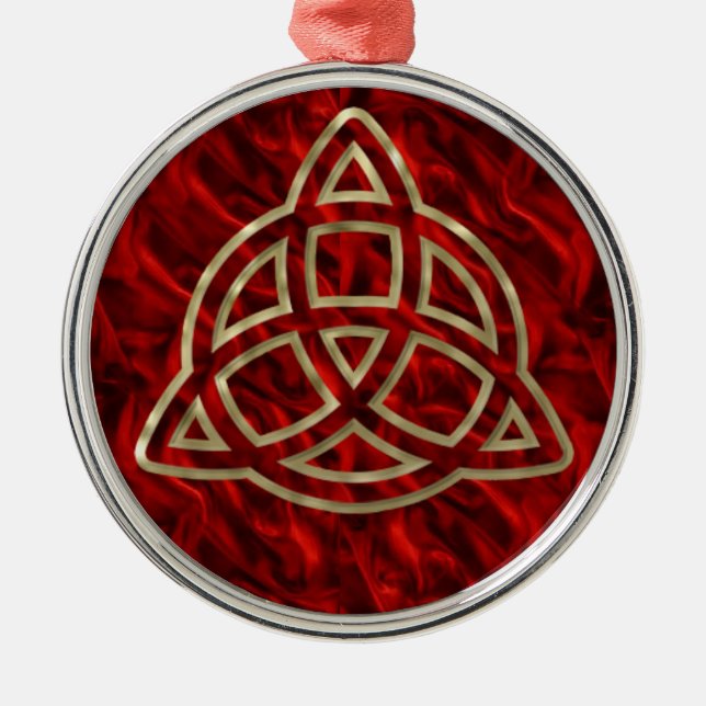 Triquetra Rot-Seide Silbernes Ornament (Vorne)