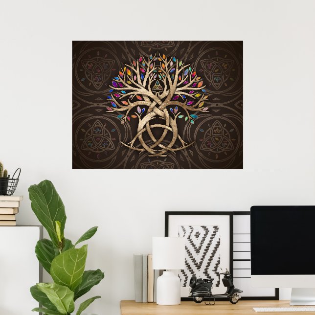 Triquetra Tree of life Farbenfrohe Blätter Poster (Heimbüro)