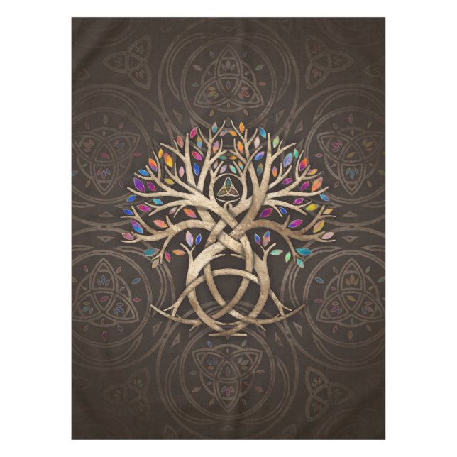 Triquetra Tree of life Farbenfrohe Blätter Tischdecke (Vorderseite)