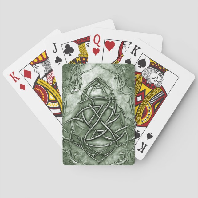 Triquetra Trinity Knot Sage Green Imitats Metallic Spielkarten (Rückseite)