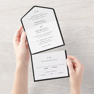 Trisha Black and White Modern Wedding All In One Einladung