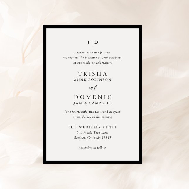 Trisha Black and White Modern Wedding Einladung (Von Creator hochgeladen)