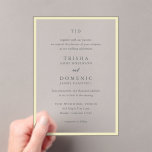 Trisha Butter Yellow Modern Wedding Acryleinladungen<br><div class="desc">Moderne Hochzeitseinladungen mit einem sauberen Design mit Serif- und Script-Schriftart.</div>