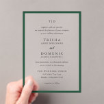 Trisha Emerald Green Modern Wedding Acryleinladungen<br><div class="desc">Moderne Hochzeitseinladungen mit einem sauberen Design mit Serif- und Script-Schriftart.</div>