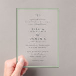 Trisha Sage Green Moderne Hochzeit Acryleinladungen<br><div class="desc">Moderne Hochzeitseinladungen mit einem sauberen Design mit Serif- und Script-Schriftart.</div>