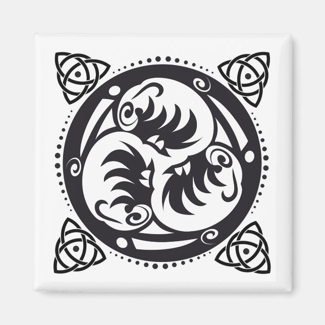 Triskelion Celtic Knot Mandala Design Black Magnet (Vorne)