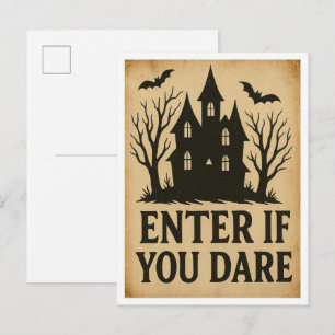 Tritt ein, wenn du wagst Vintage Halloween  Postkarte