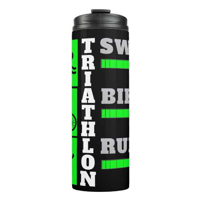 Triumph des Triathlon: Schwimmen, Fahrrad, Erlebni Thermosbecher (Vorderseite)