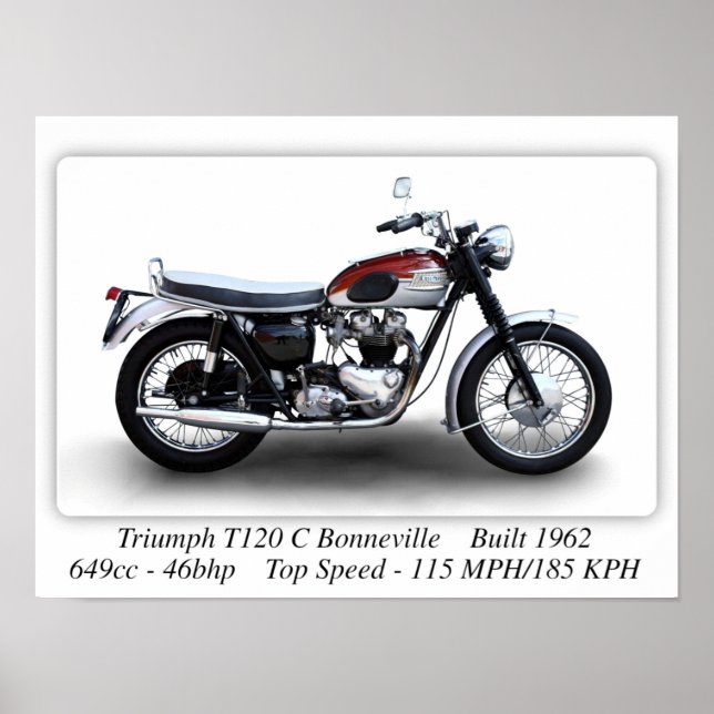 Triumph T120C Bonneville Motorrad - A3 Print Poster (Vorne)