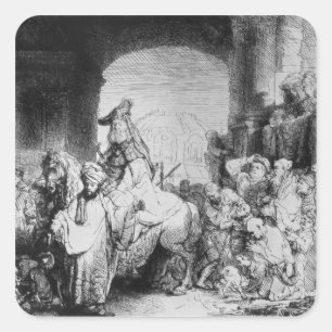Triumph von Mordecai, c.1640 Quadratischer Aufkleber