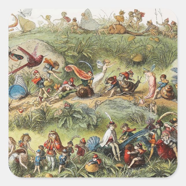 Triumphaler März des Elfkönigs, der Fairies, der G Quadratischer Aufkleber (Vorderseite)