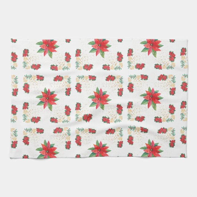 Trivet Christmas Holiday Red Poinsettia and Gold Geschirrtuch (Horizontal)