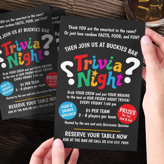 Trivia Night game night colorful quiz promotional Flyer (Von Creator hochgeladen)