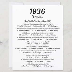 Trivia-Spiel 1936 Geburtstagsparty-Spiel
