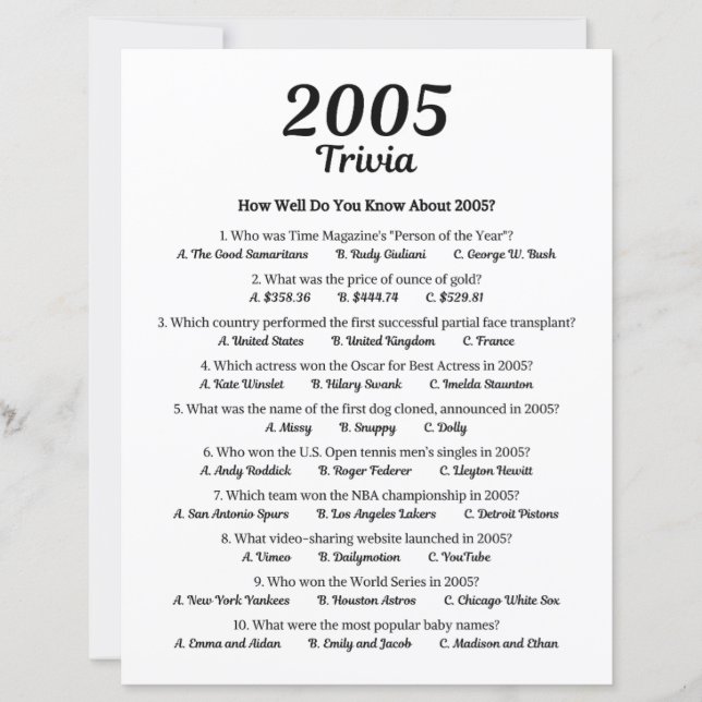 Trivia-Spiel 2005 (Vorderseite)