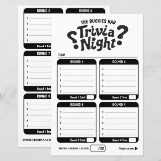 Trivia-Spiel mit 50 Fragen Antwortblätter mono
