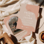 TRIXIE Blush Retro Arched Photo Boho Wedding  Einladung<br><div class="desc">This wedding invitation card features a bohemian arched photo design,  fun blush swirls,  a neutral beige background and retro font and sunburst. Easily edit all colors to meet your needs and swap out the photos on the front and back for a personal touch.</div>