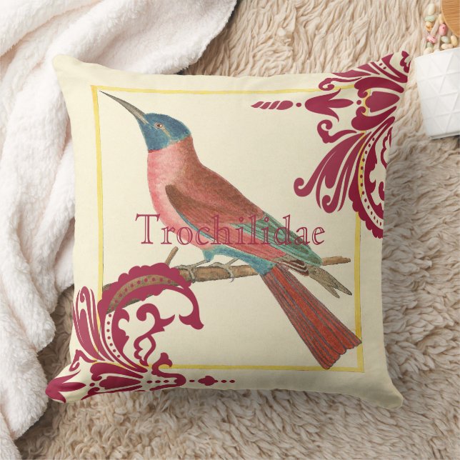 Trochilidae Vintag Hummingbird Raspbeere Damask Kissen (Decke)
