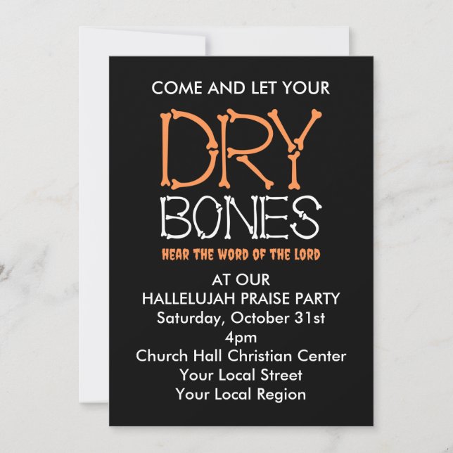 TROCKENE KNOCHEN Christliches Halloween-Party Einladung (Vorderseite)